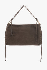 Women's Dark Brown Boho Bag with Braided Handle made of Premium Genuine Italian Velour Estro ER00118155.