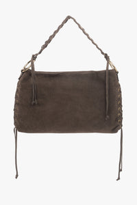 Women's Dark Brown Boho Bag with Braided Handle made of Premium Genuine Italian Velour Estro ER00118155.