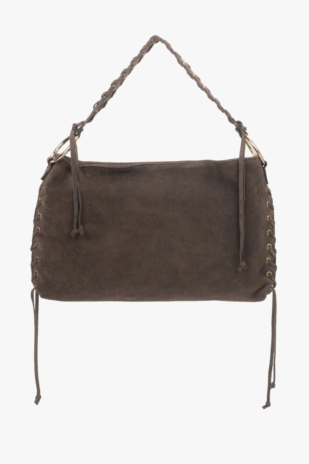 Women's Dark Brown Boho Bag with Braided Handle made of Premium Genuine Italian Velour Estro ER00118155.