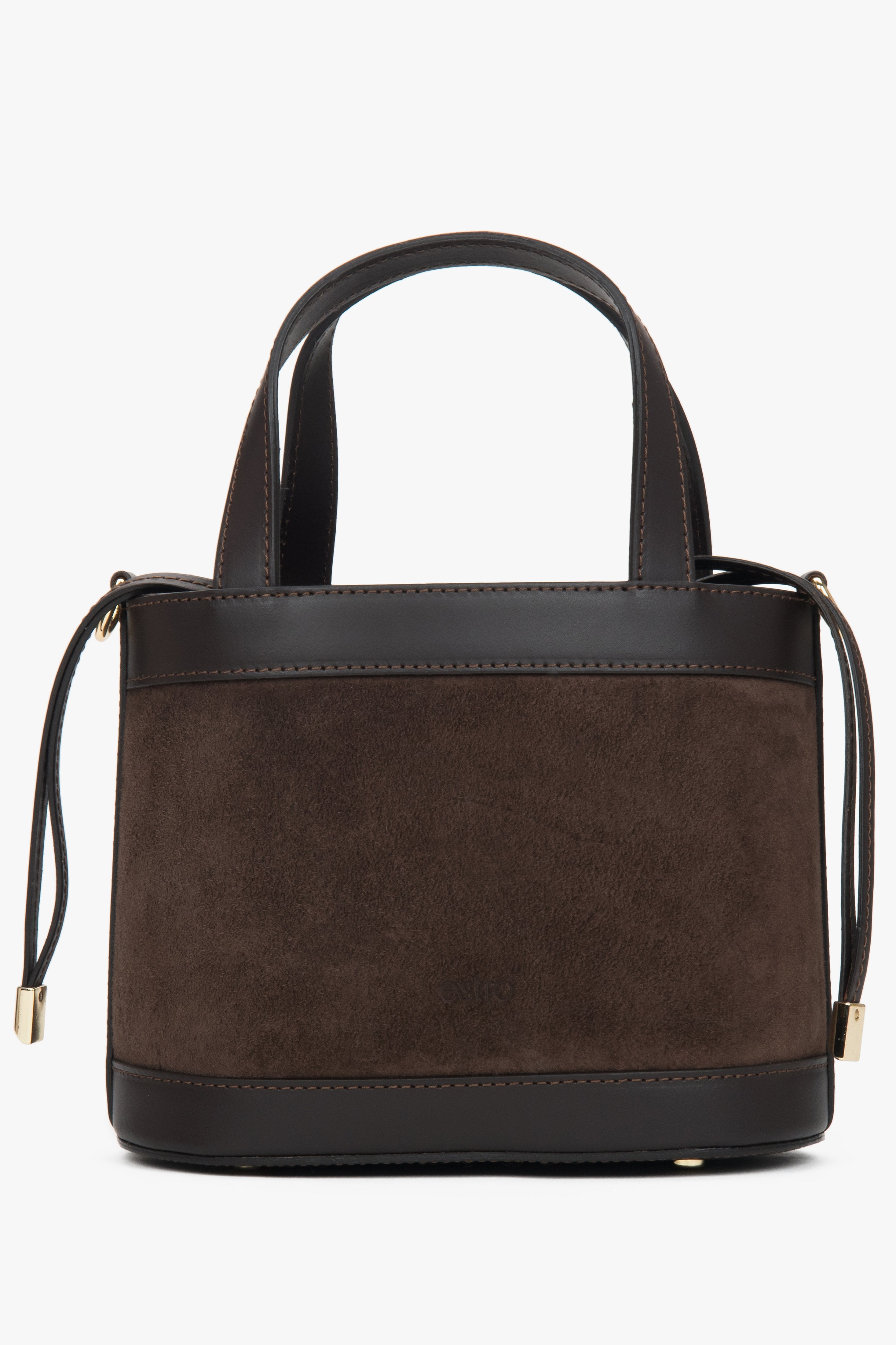 Women's Dark Brown Box Shaped Bag made of Italian Velour and Leather Estro ER00118563.