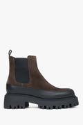 Women's Dark Brown Chelsea Boots made of Premium Genuine Velour Estro ER00117952.