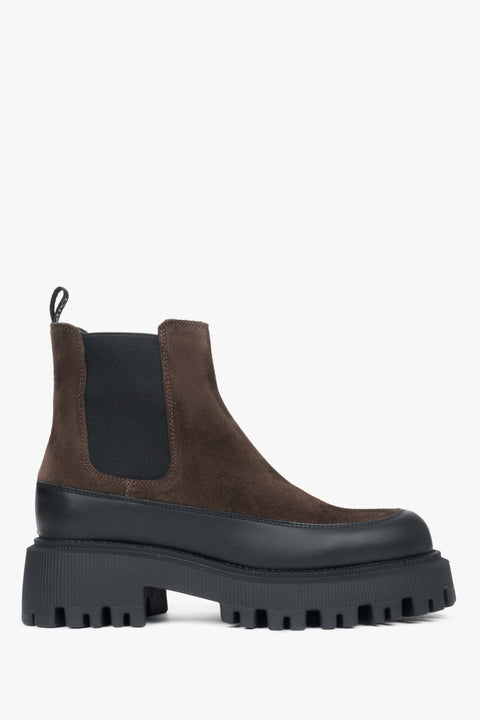 Women's Dark Brown Chelsea Boots made of Premium Genuine Velour Estro ER00117952.