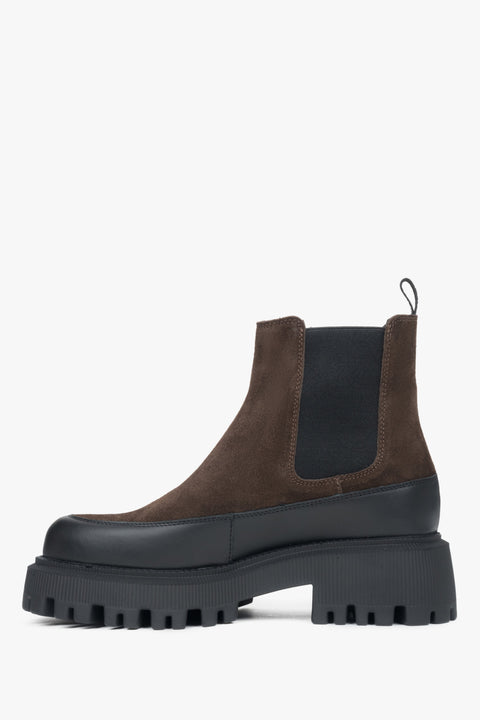 Elevated dark brown Chelsea boots by Estro.