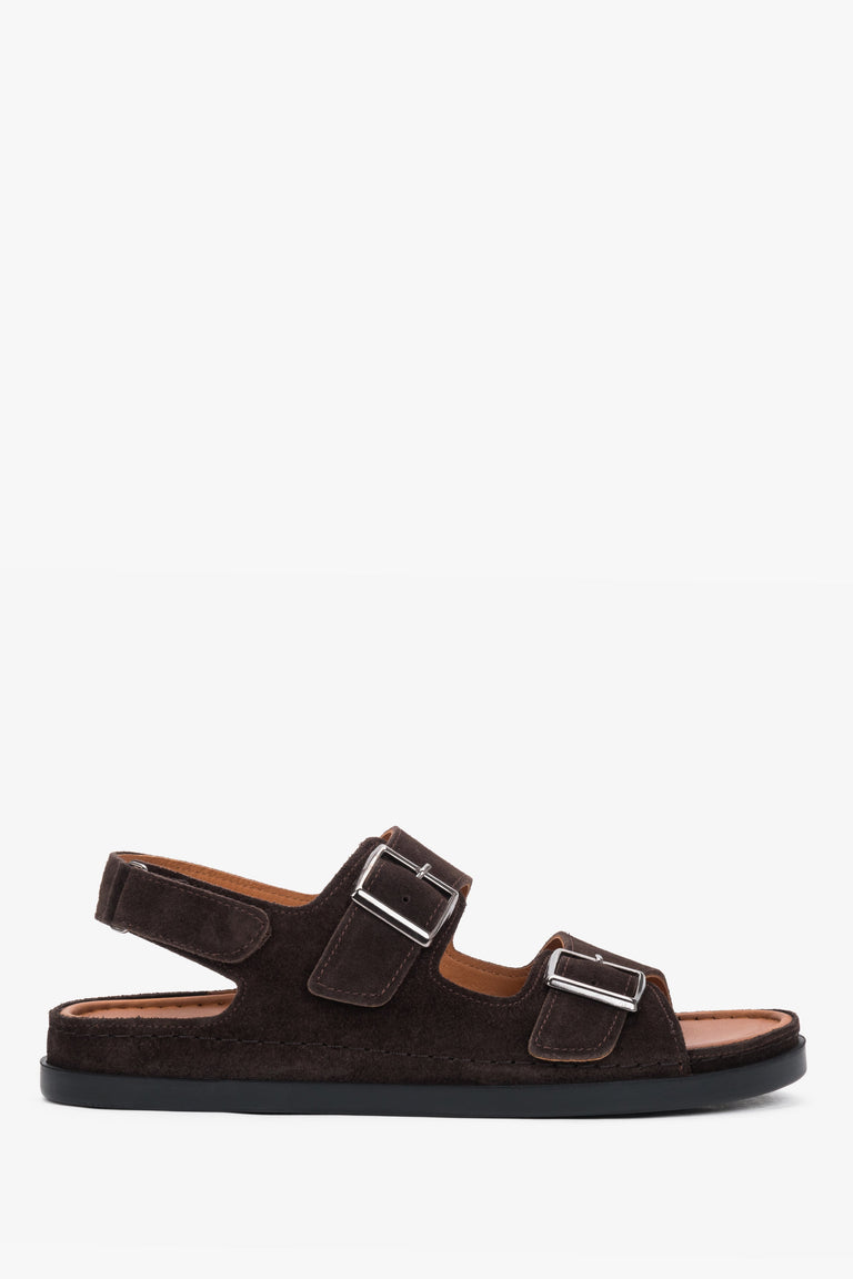 Women’s Dark Brown Comfort Sandals made of Velour with Adjustable Straps Estro ER00117647.