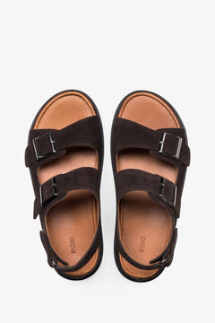 Women’s comfort sandals, dark brown, velour, with adjustable straps, Estro.