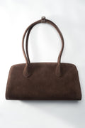 Women’s Dark Brown Compact Shoulder Bag in Genuine Velour Estro ER00118902.