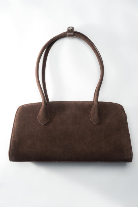 Women’s Dark Brown Compact Shoulder Bag in Genuine Velour Estro ER00118902.