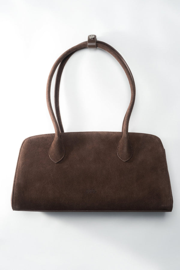 Women’s Dark Brown Compact Shoulder Bag in Genuine Velour Estro ER00118902.