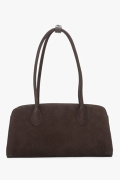 Compact dark brown shoulder bag for women in Natural Velour.
