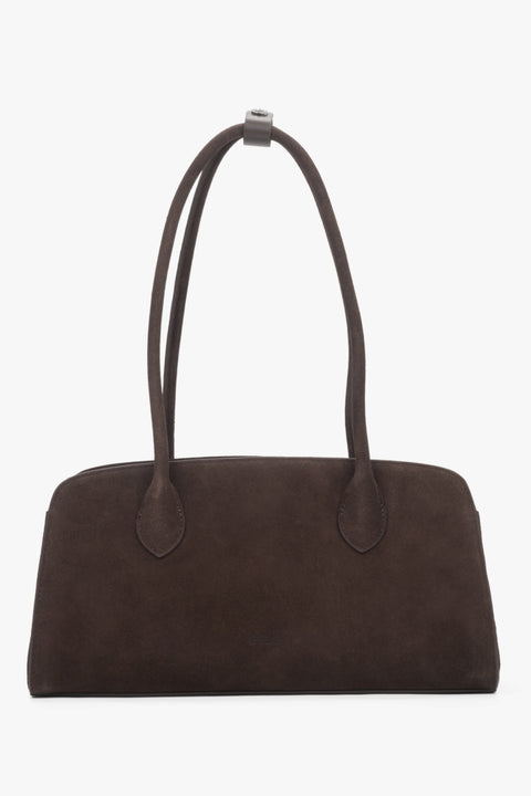 Compact dark brown shoulder bag for women in Natural Velour.