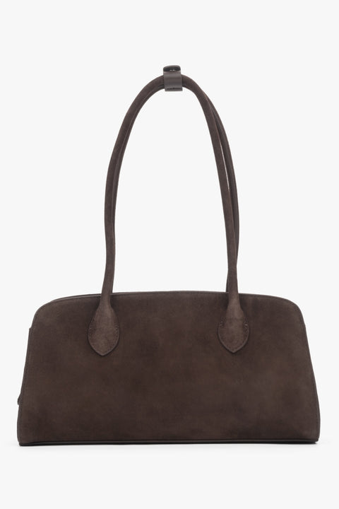 Women’s compact dark brown shoulder bag in Genuine Velour Estro.