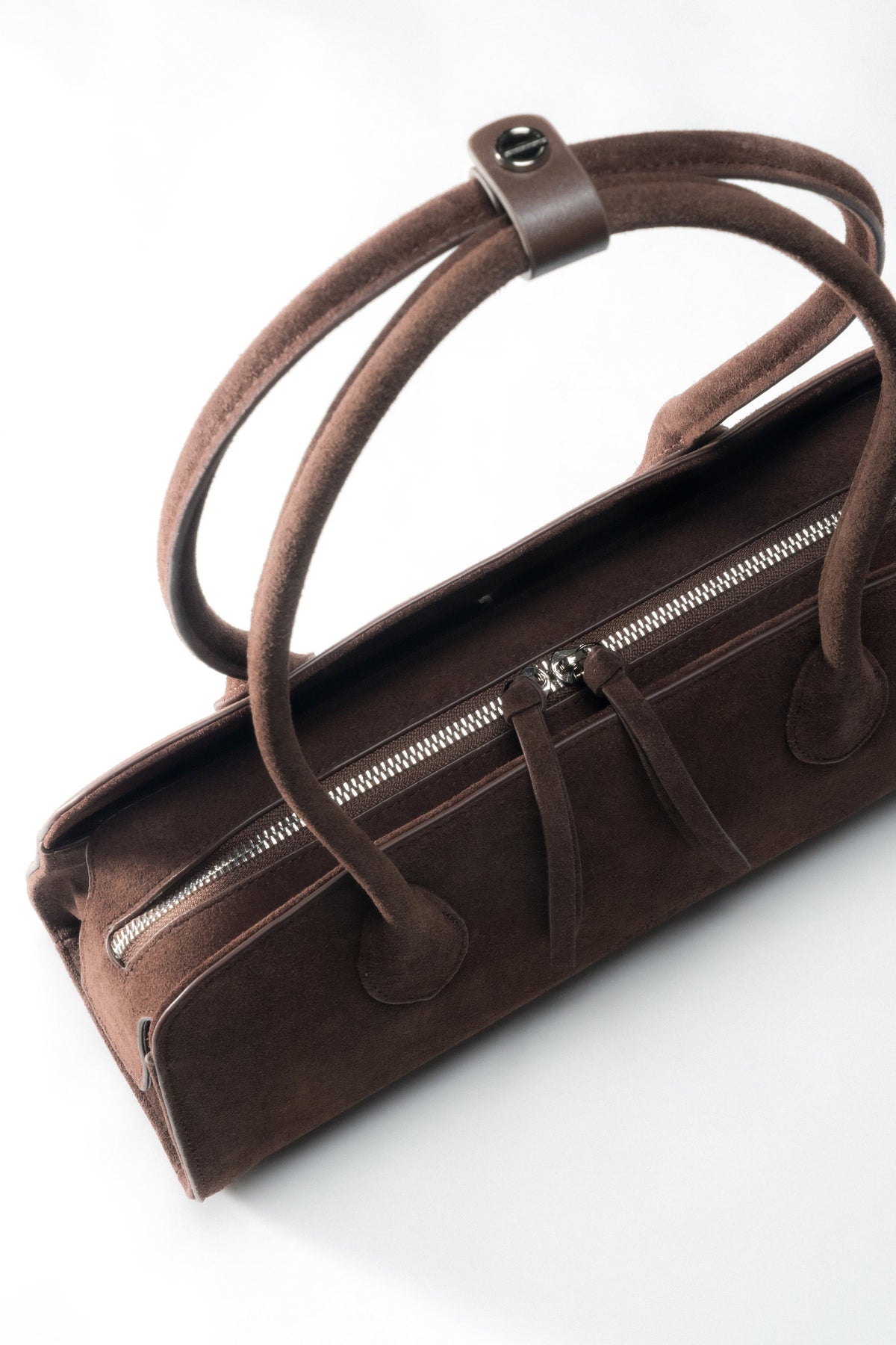 Dark brown compact shoulder bag for women, crafted from Natural Velour, Estro.