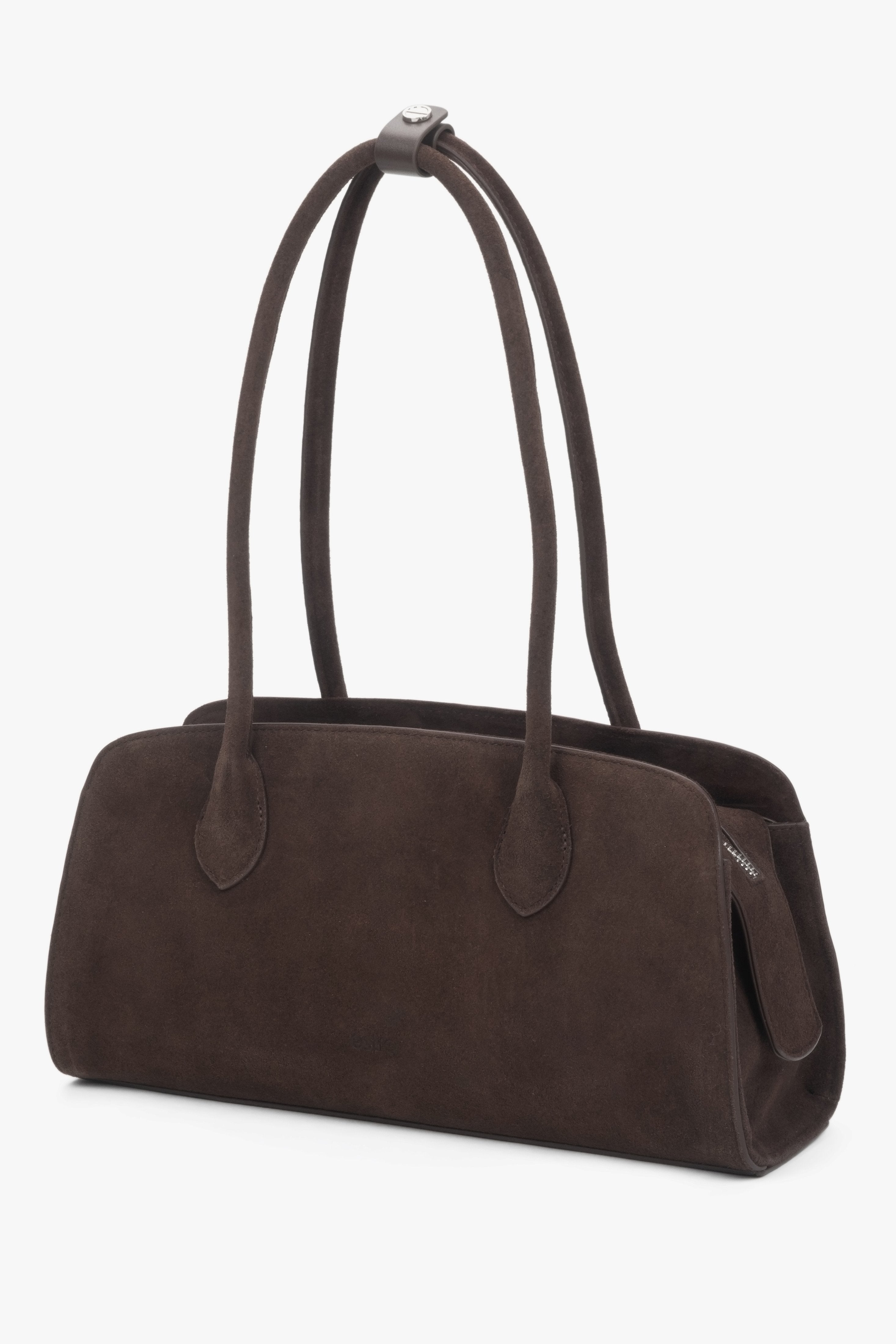 Natural Velour compact dark brown shoulder bag for women, Estro.