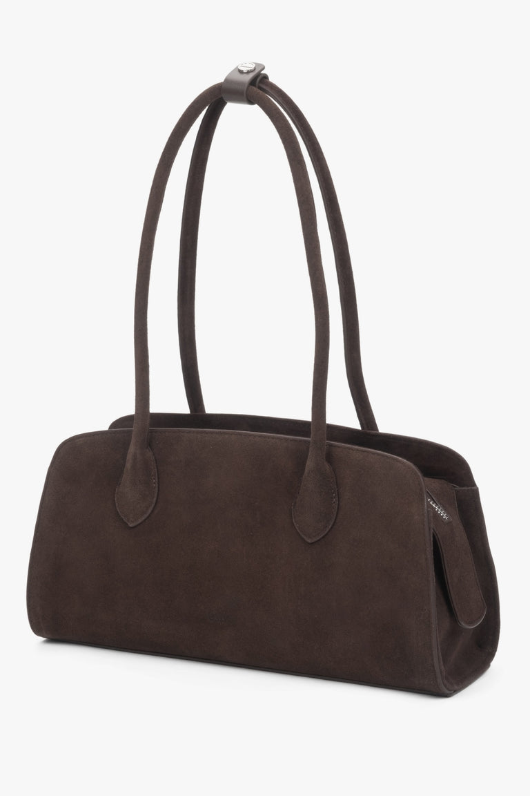 Natural Velour compact dark brown shoulder bag for women, Estro.