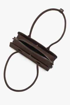Dark brown compact women’s shoulder bag in Genuine Velour by Estro.