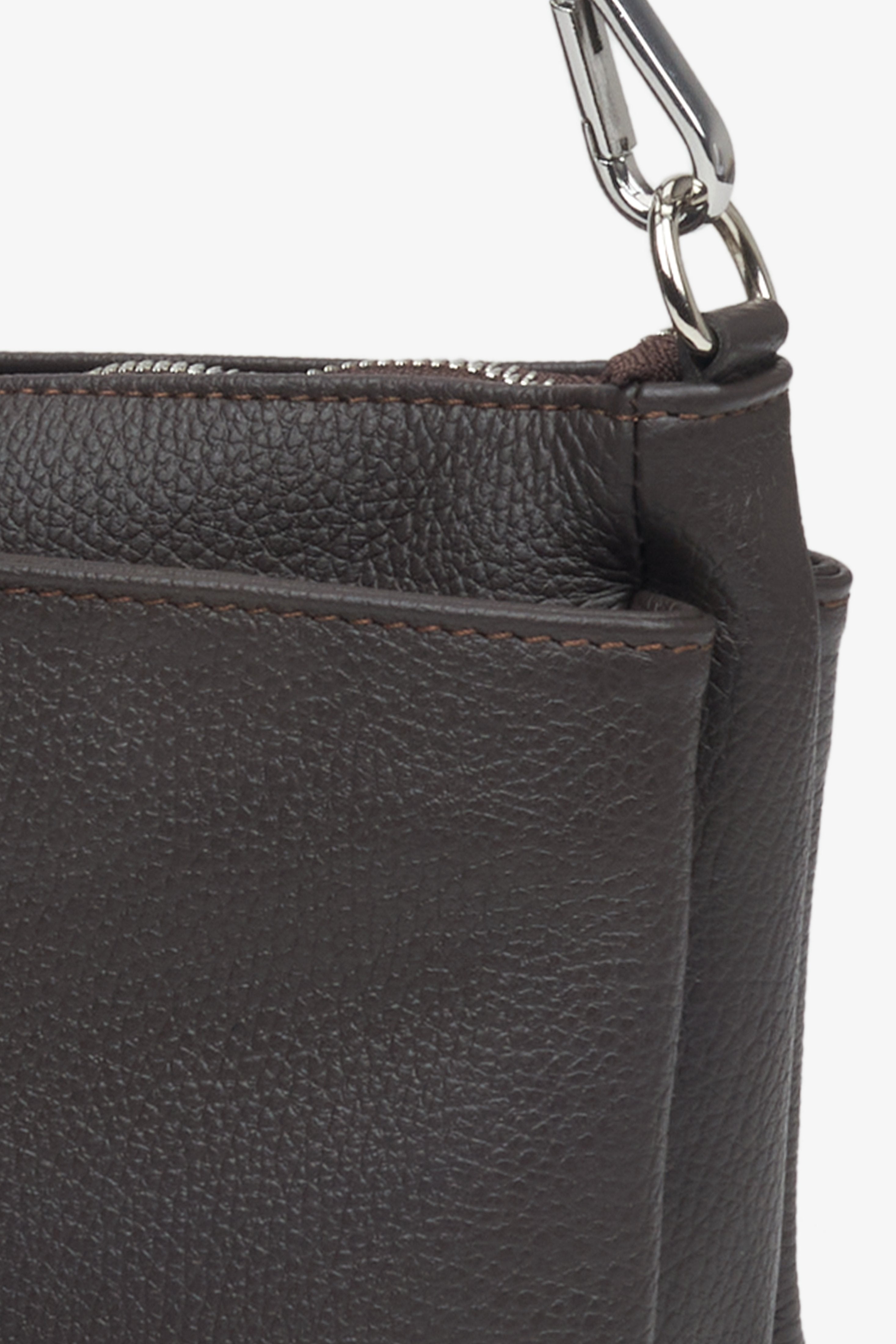 Premium Italian Leather Dark Brown Crossbody Bag for Women by Estro - details.