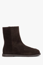 Women's Dark Brown Flat Ankle Boots made of Genuine Italian Velour Estro ER00120688.
