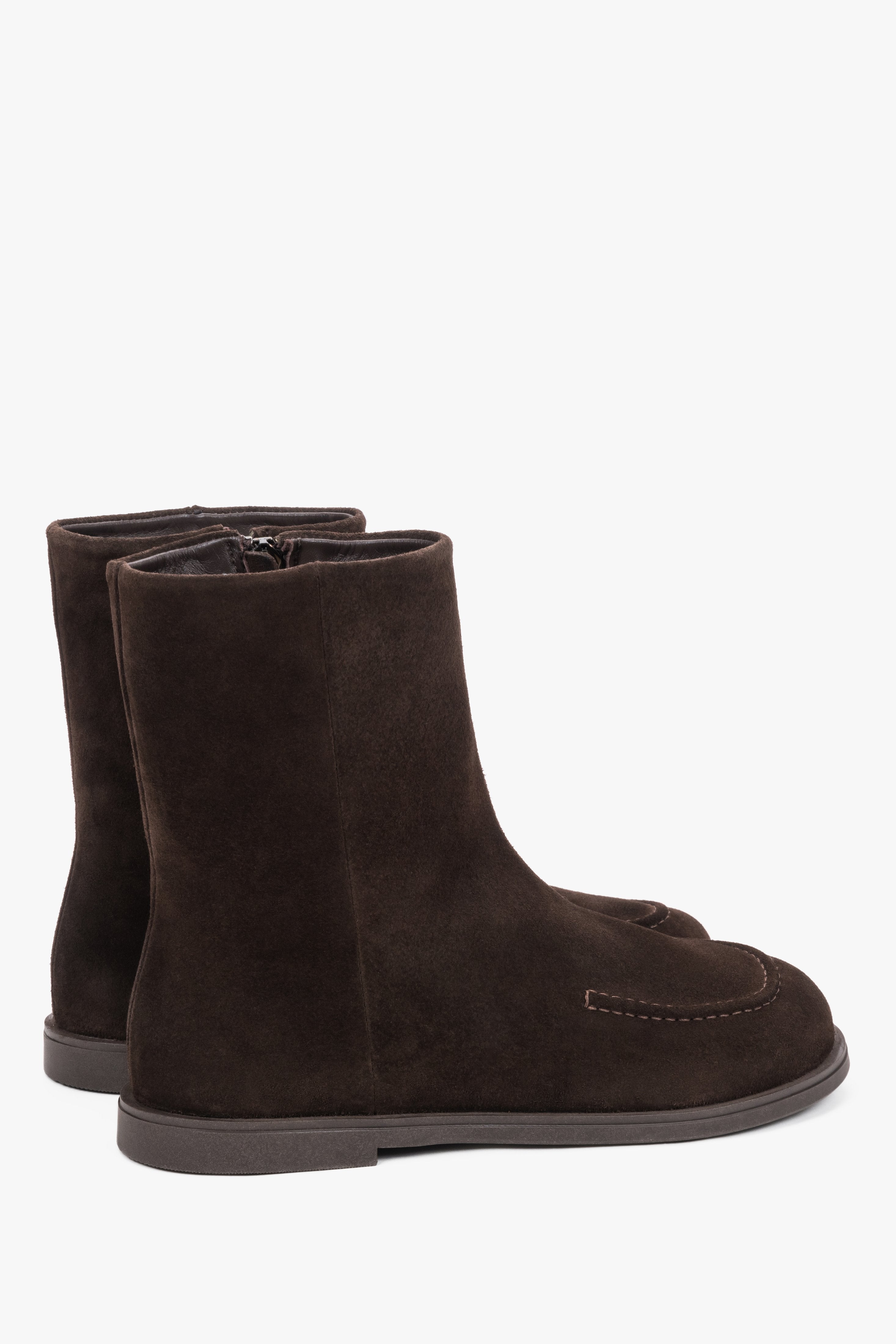 Classic women's flat ankle boots in dark brown Italian velour.