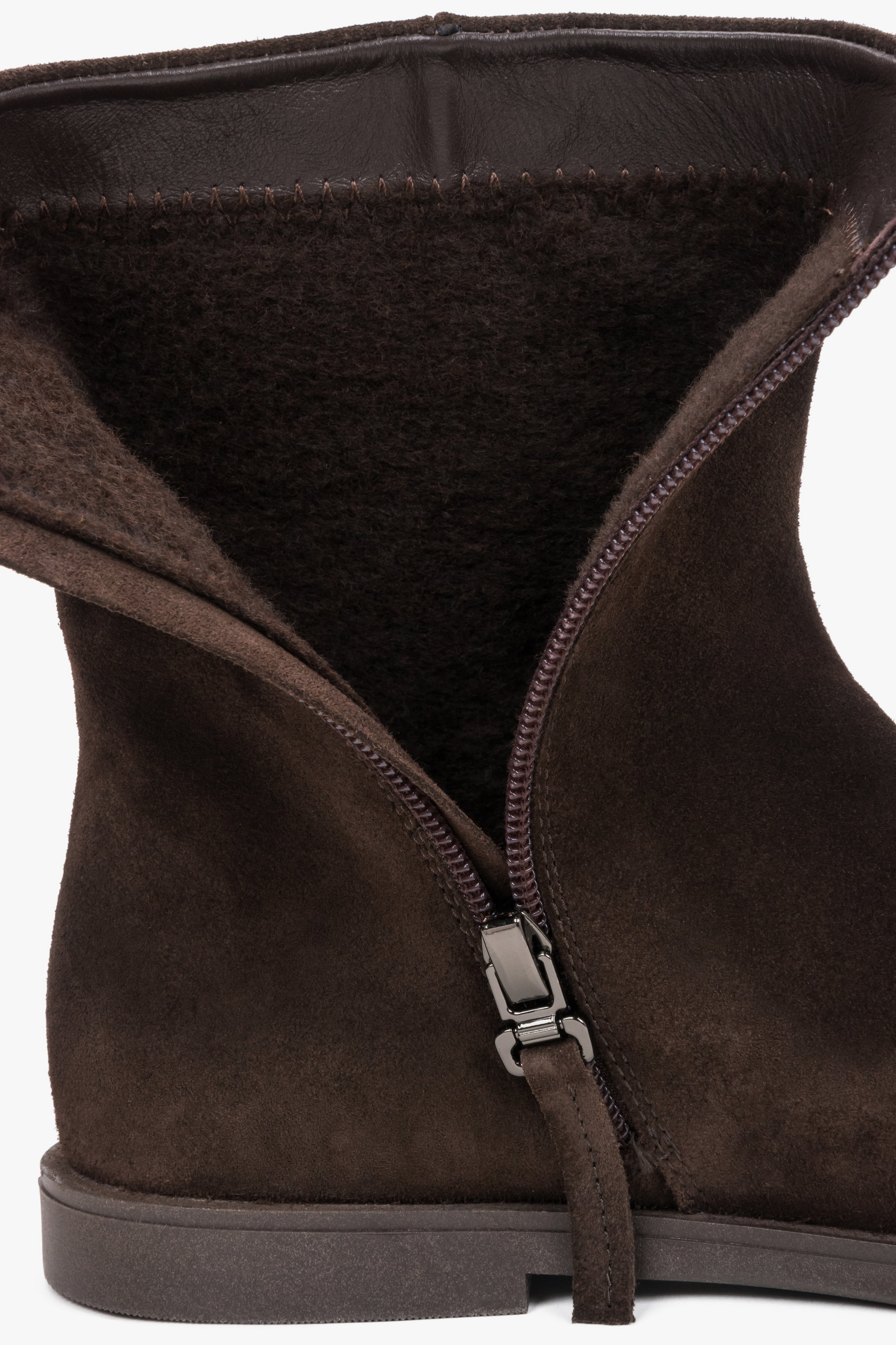 Comfortable women's ankle boots made of soft premium Italian natural velour, dark brown.