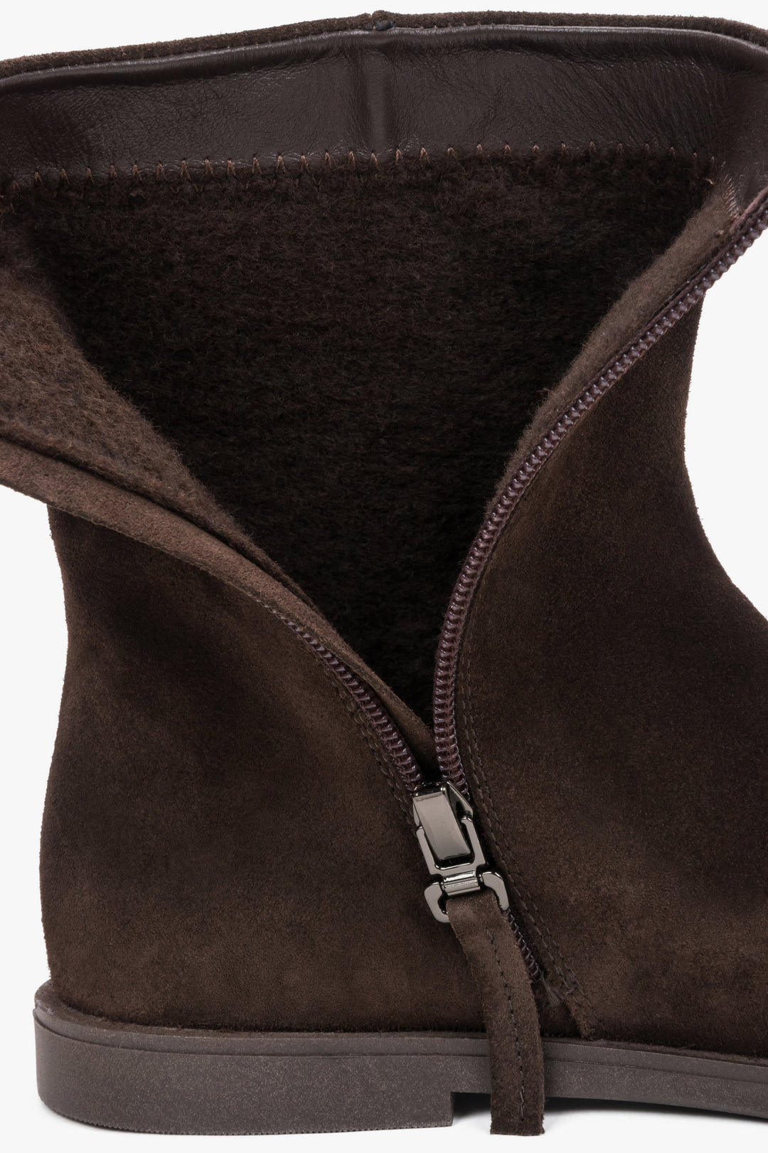 Comfortable women's ankle boots made of soft premium Italian natural velour, dark brown.