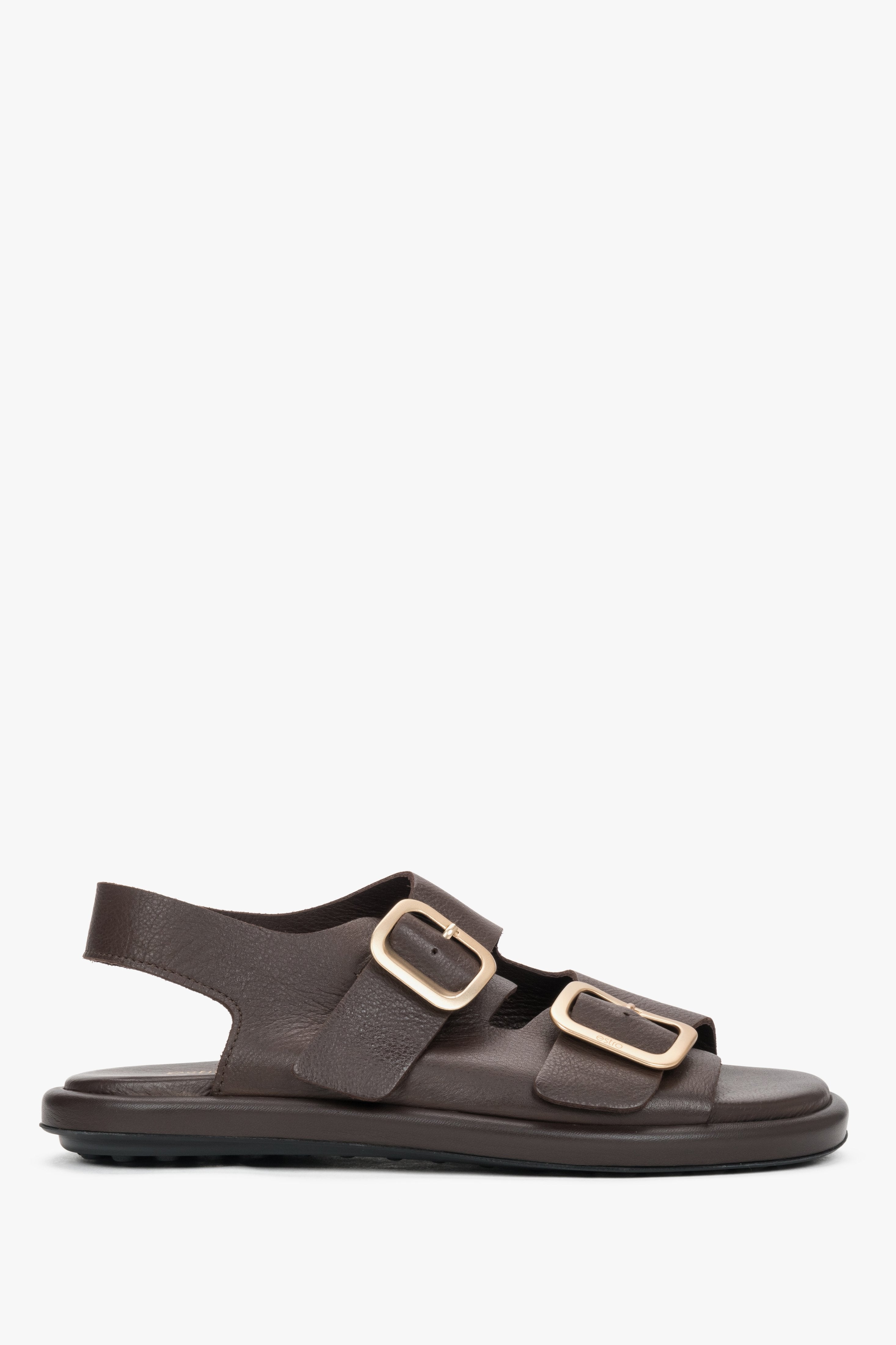Women’s Dark Brown Flat Sandals with Adjustable Gold Buckles Estro ER00119575.