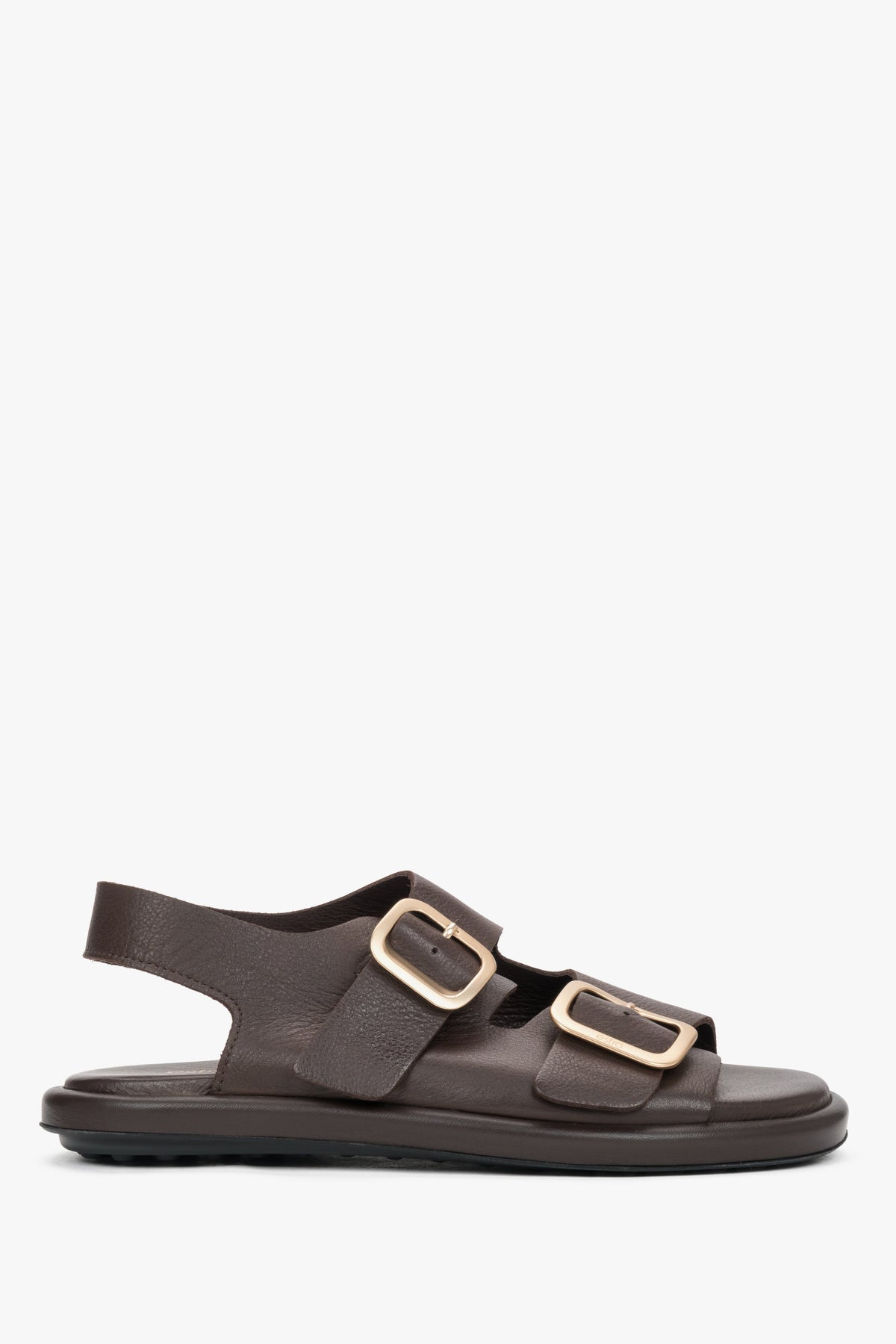 Women’s Dark Brown Flat Sandals with Adjustable Gold Buckles Estro ER00119575.