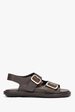 Women’s Dark Brown Flat Sandals with Adjustable Gold Buckles Estro ER00119575.
