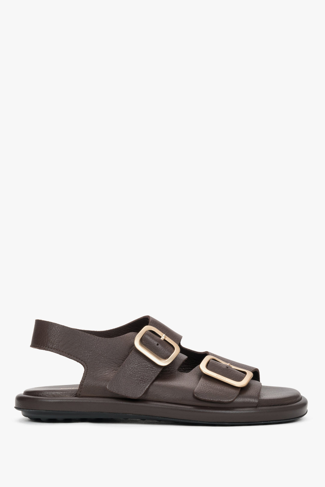 Women’s Dark Brown Flat Sandals with Adjustable Gold Buckles Estro ER00119575.