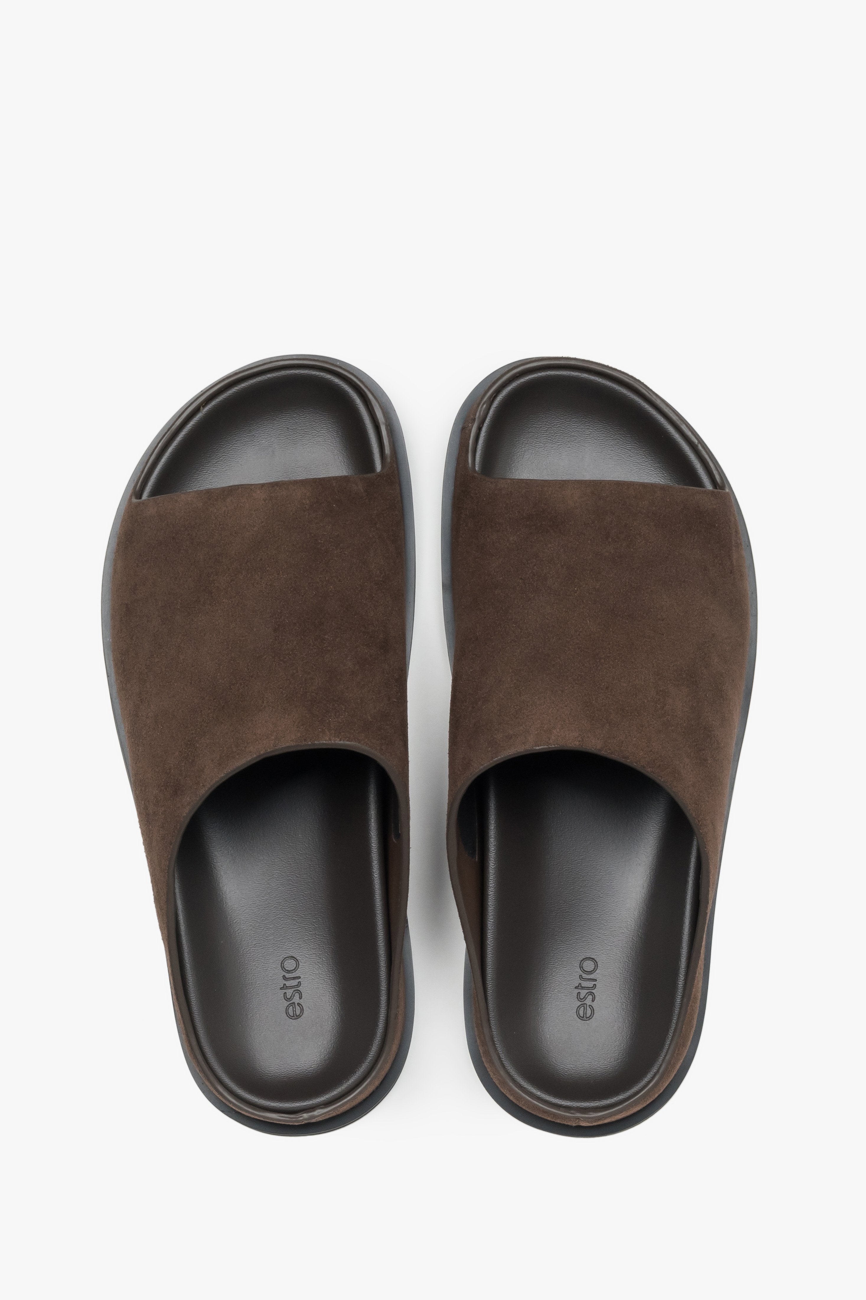 Women's Dark Brown Flat Slide Sandals in Genuine Velour ER00119365.