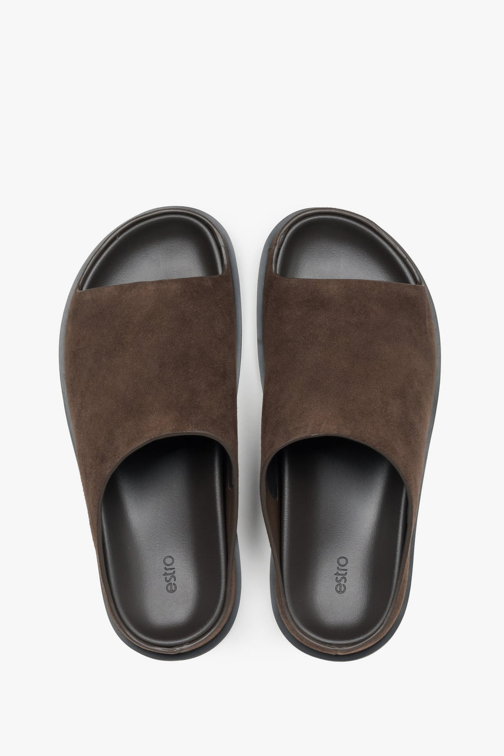 Women's Dark Brown Flat Slide Sandals in Genuine Velour ER00119365.