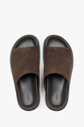 Women's Dark Brown Flat Slide Sandals in Genuine Velour ER00119365.