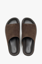 Women's Dark Brown Flat Slide Sandals in Genuine Velour ER00119365.