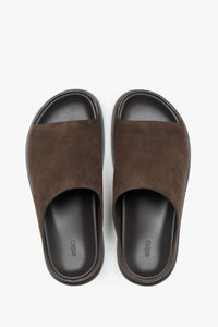 Women's Dark Brown Flat Slide Sandals in Genuine Velour ER00119365.