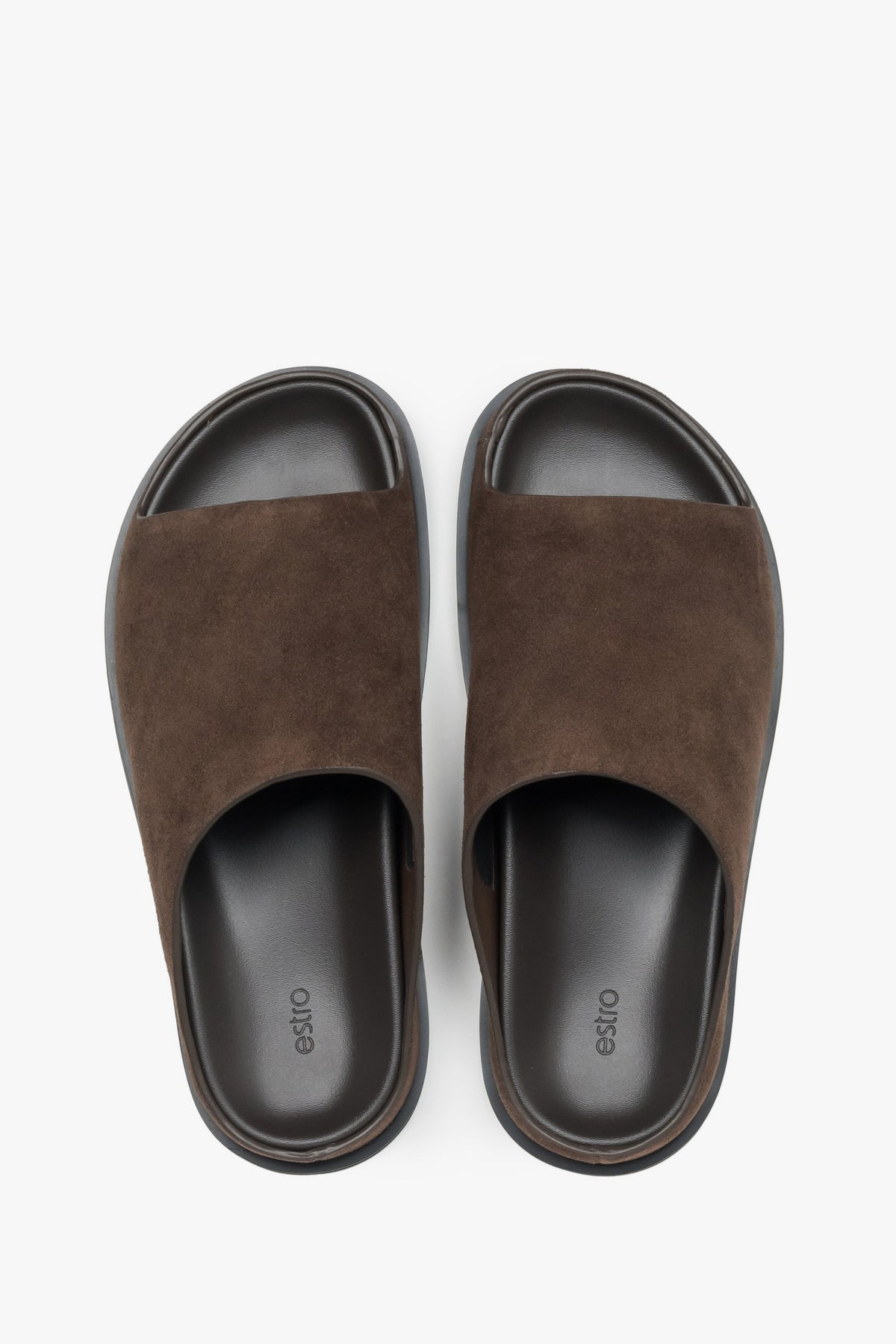 Women's Dark Brown Flat Slide Sandals in Genuine Velour ER00119365.