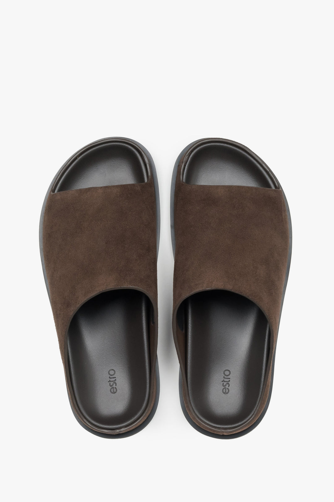 Women's Dark Brown Flat Slide Sandals in Genuine Velour ER00119365.