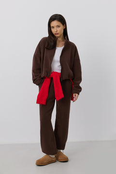 Women's Dark Brown Fleece Tracksuit Set Estro ER00118829.