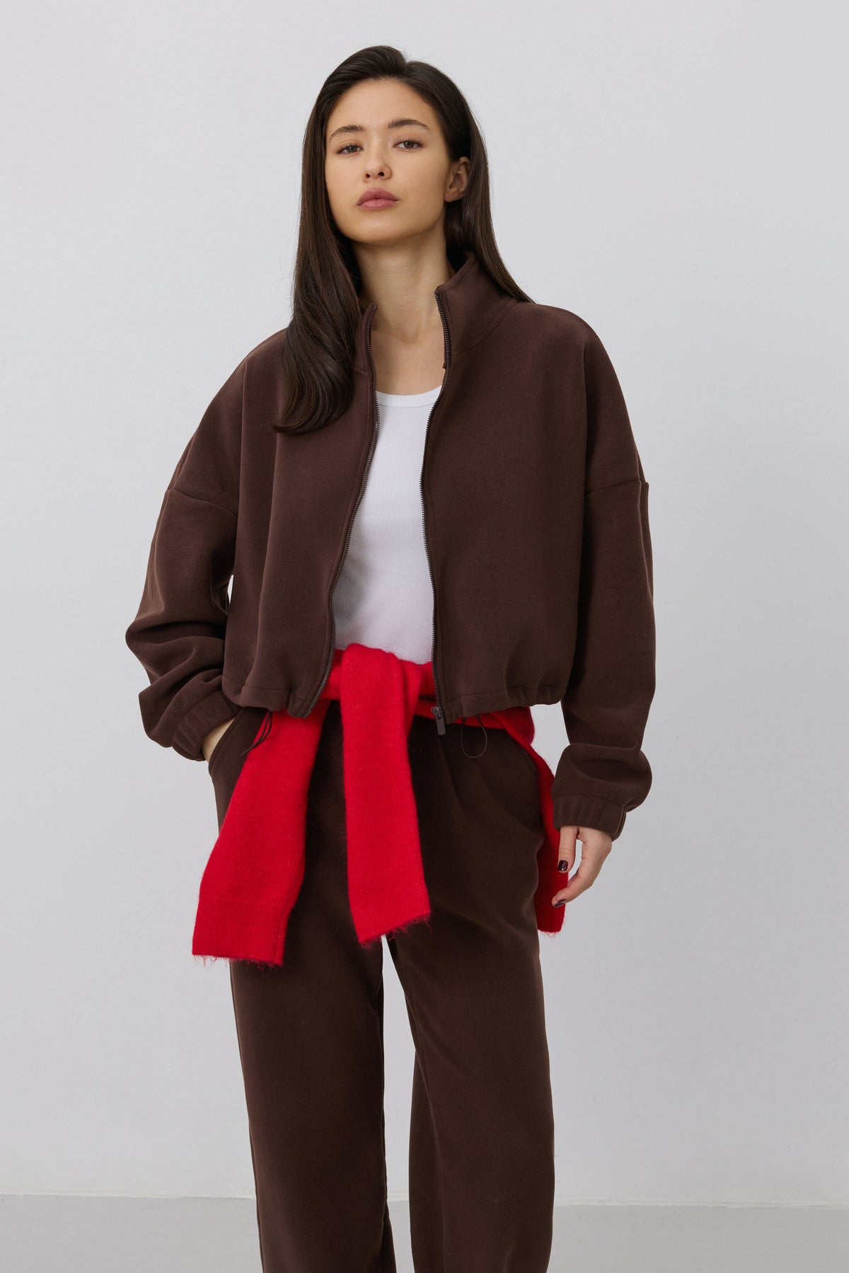 Women's dark brown fleece tracksuit set Estro (ER00118829).