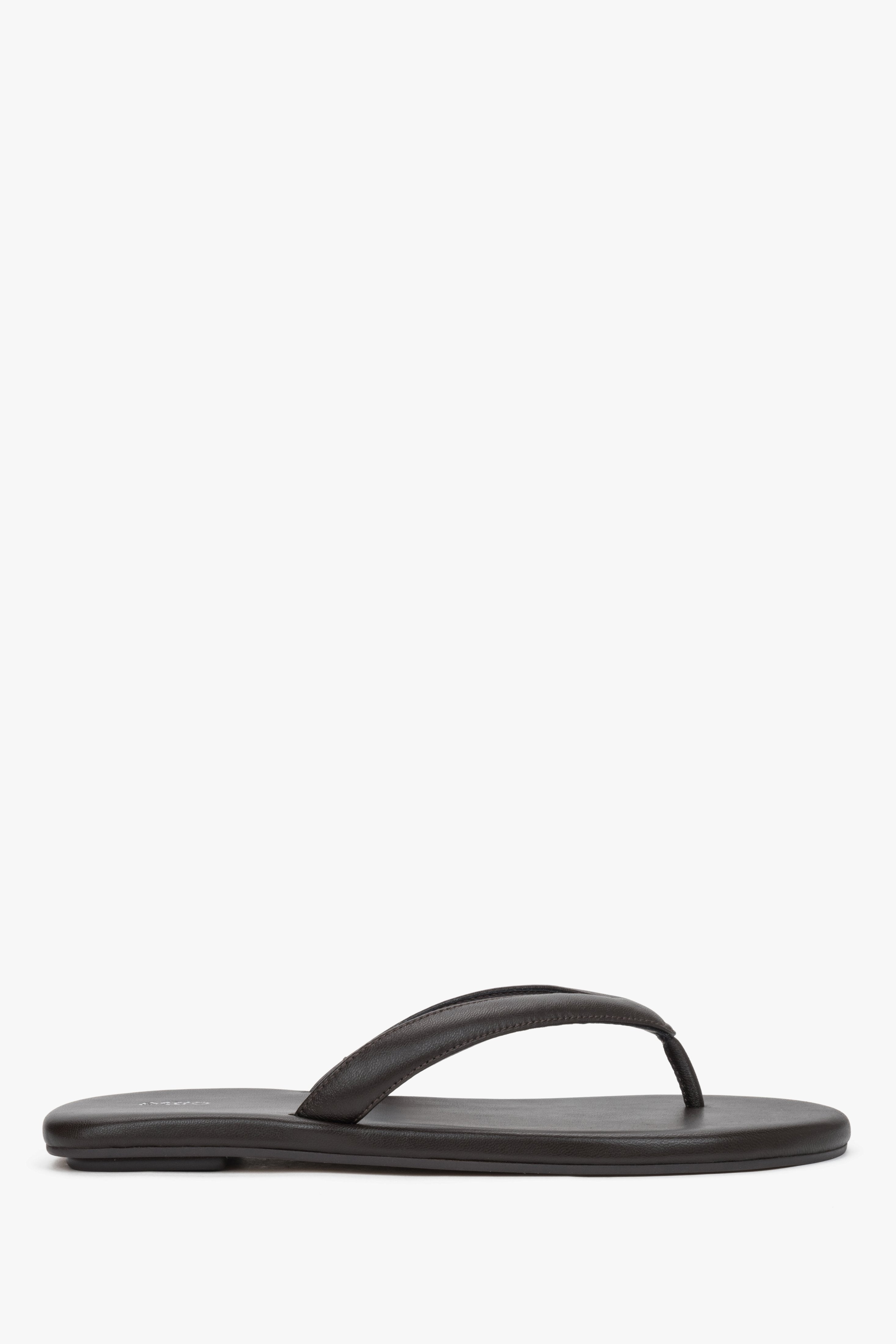Women’s Dark Brown Flip-Flops made of Soft Genuine Leather Estro ER00119395.