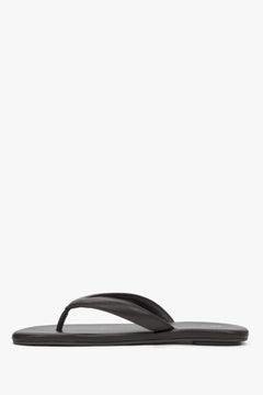 Women’s dark brown flip-flops made from soft natural leather by Estro – side view.