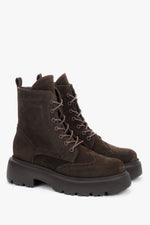 Women's Dark Brown Premium Italian Velour Ankle Boots with Folk Perforations Estro ER00120801.