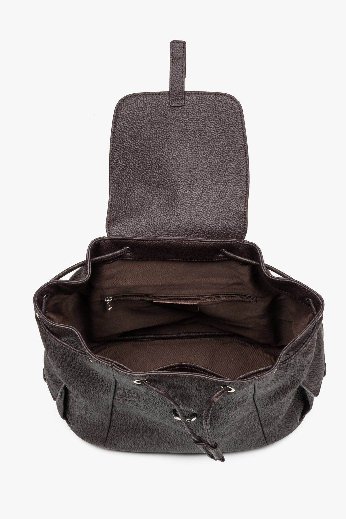 Women's dark brown genuine leather bucket backpack Estro.