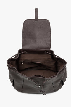Women's dark brown genuine leather bucket backpack Estro.