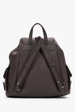 Women's dark brown leather bucket backpack Estro - side view showing shoulder straps and side profile.