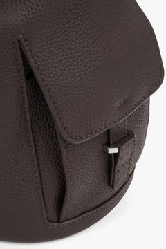 Dark brown genuine leather women's bucket backpack, Estro.