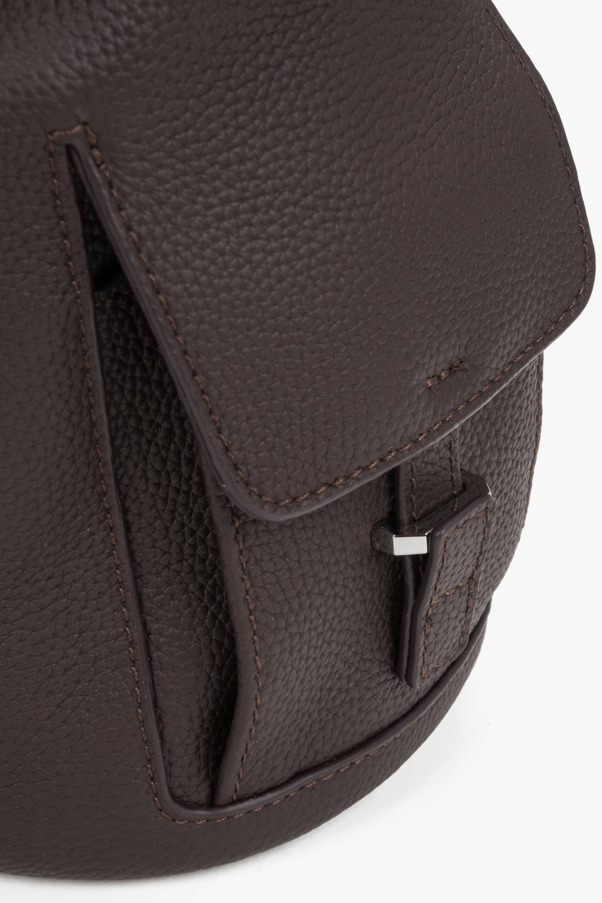 Dark brown genuine leather women's bucket backpack, Estro.