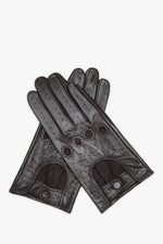 Women's Dark Brown Genuine Leather Gloves with Decorative Perforation Estro ER00118425.