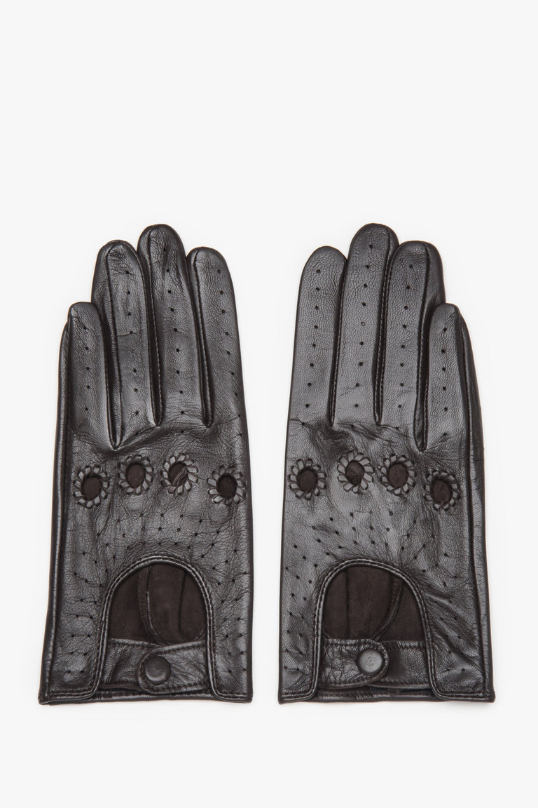 Women's gloves Estro, dark brown, made of genuine leather with decorative perforation.