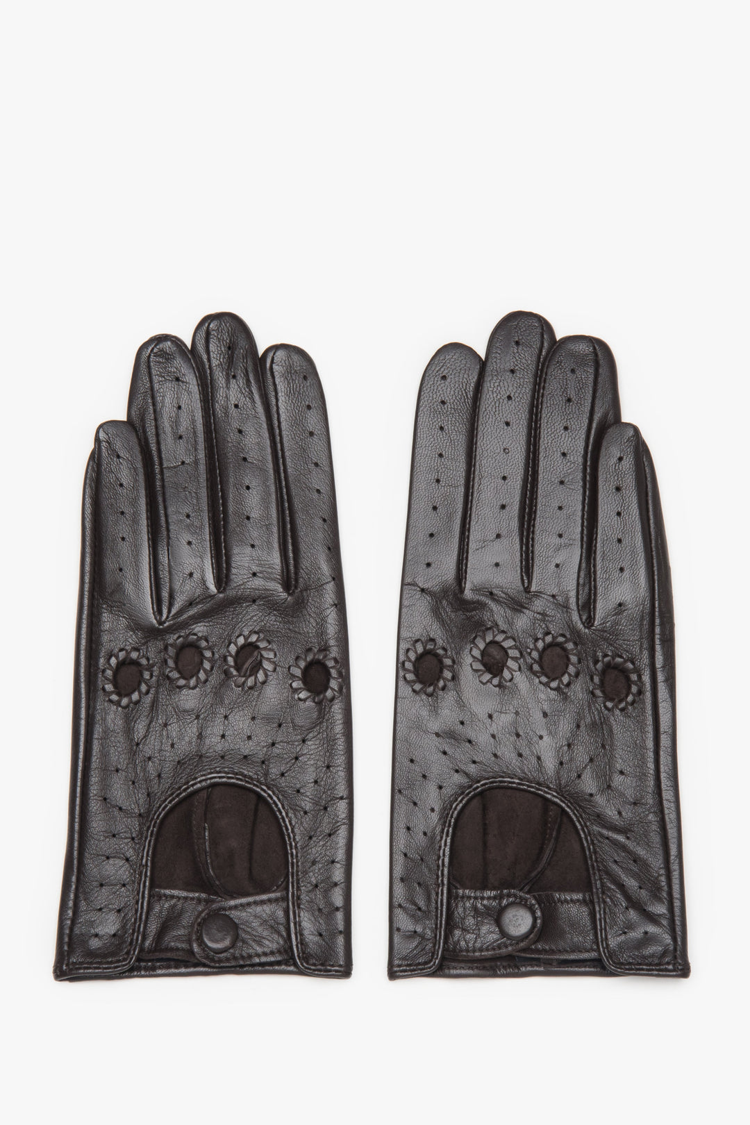 Women's gloves Estro, dark brown, made of genuine leather with decorative perforation.
