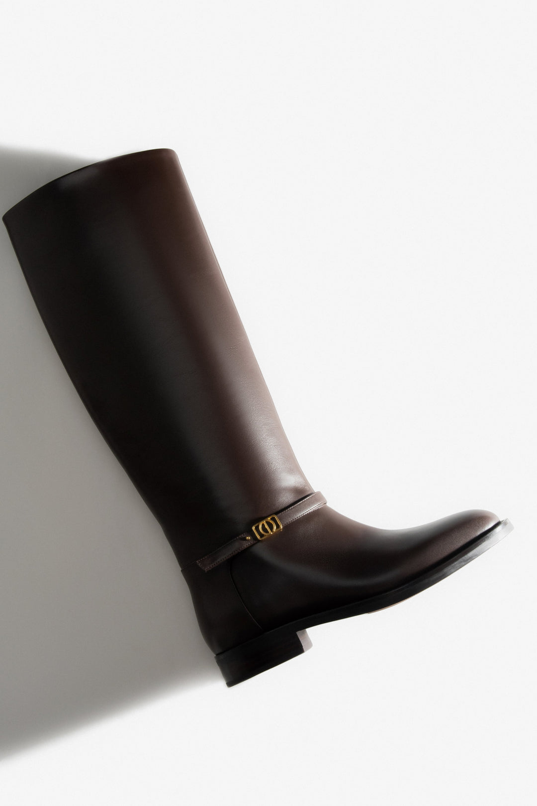 Women's Dark Brown Genuine Leather Knee-High Boots with Gold Buckle Estro ER00118434.