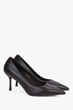 Dark Brown Women's Genuine Leather Pointed Toe Stiletto Pumps.